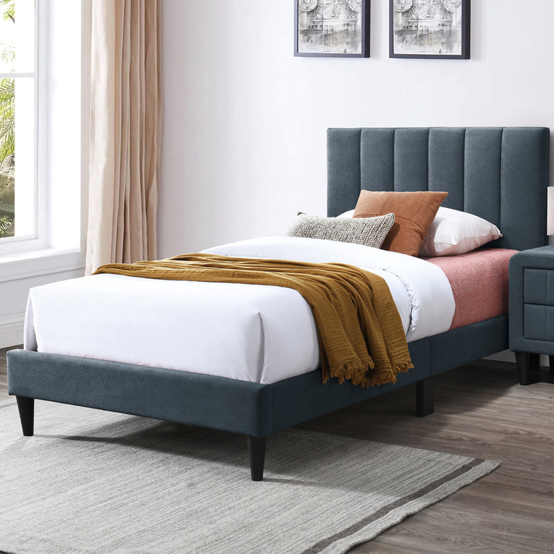 Brushed Linen Fabric Adjustable Headboard Full Bed With Channel Tufting Design In Charcoal